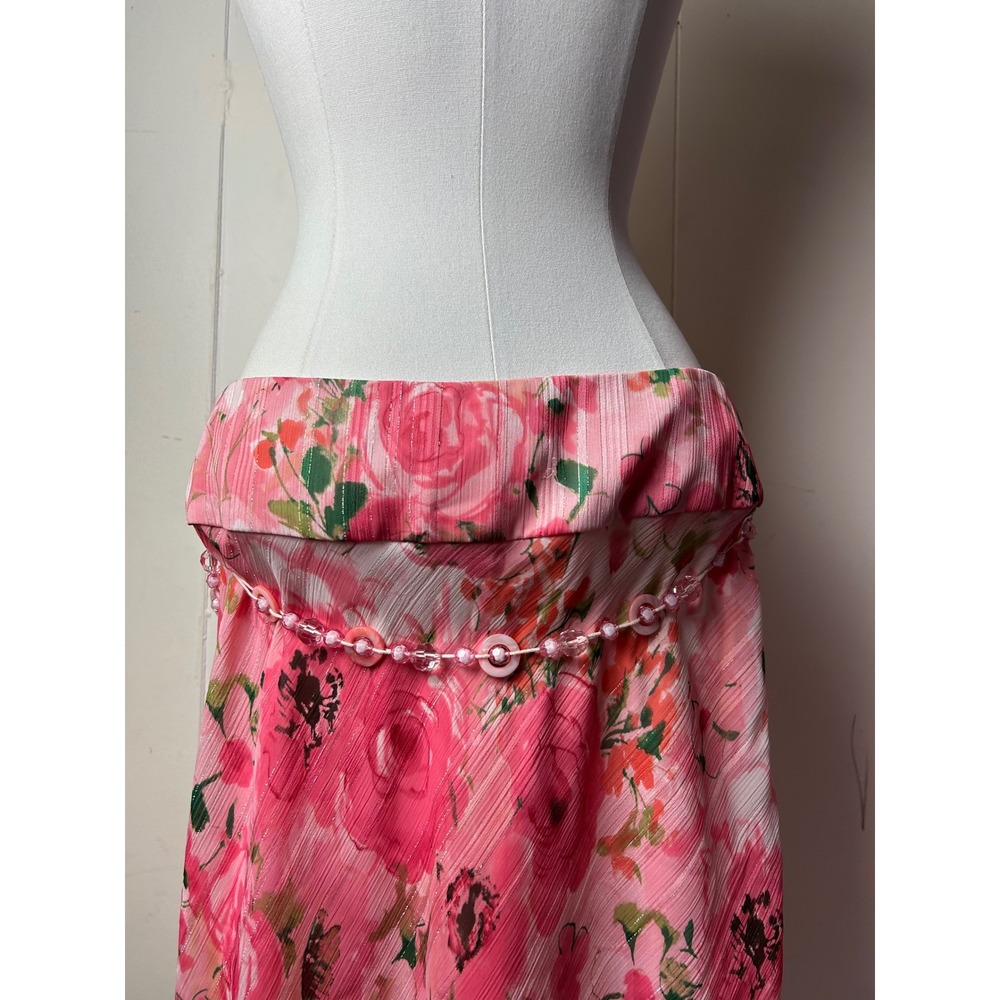 Y2K Pink Floral Midi Skirt Beaded 8 Fairy Coquette Graden Romantic Cottagecore - Picture 7 of 9
